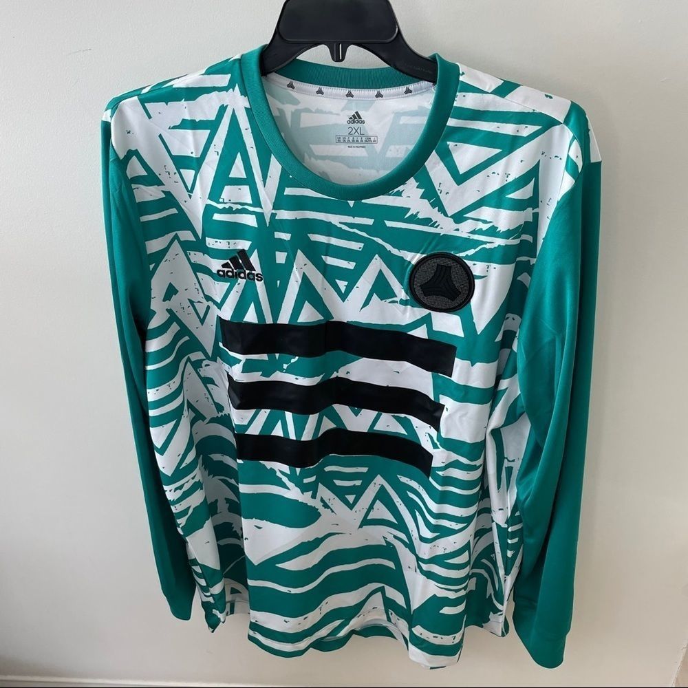 Adidas Sz 2XL Long Sleeve Jersey Green/White
